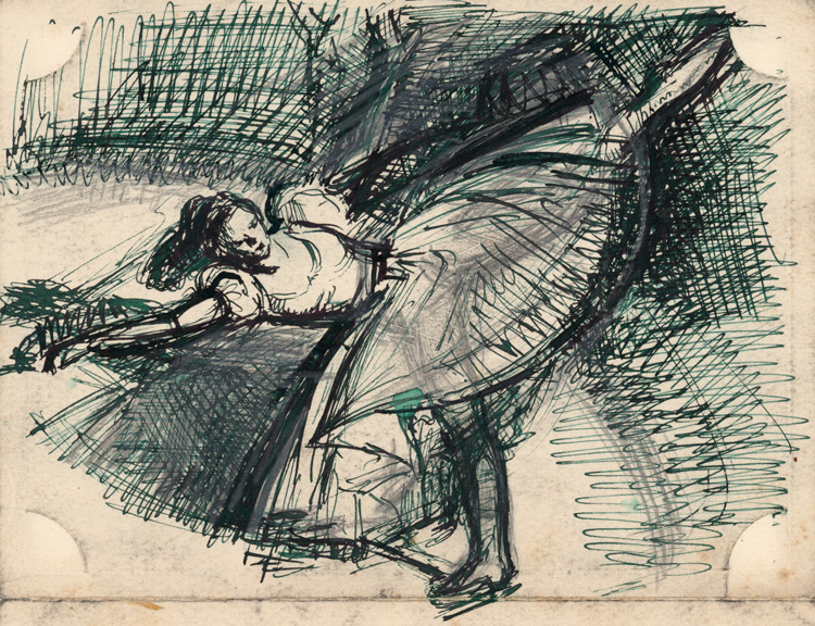 Dame Laura Knight. Study for Arabesque on skates, c1950. Drawing. © Reproduced with permission of The Estate of Dame Laura Knight DBE RA 2019. All Rights Reserved. Photo: Royal Academy of Arts, London.