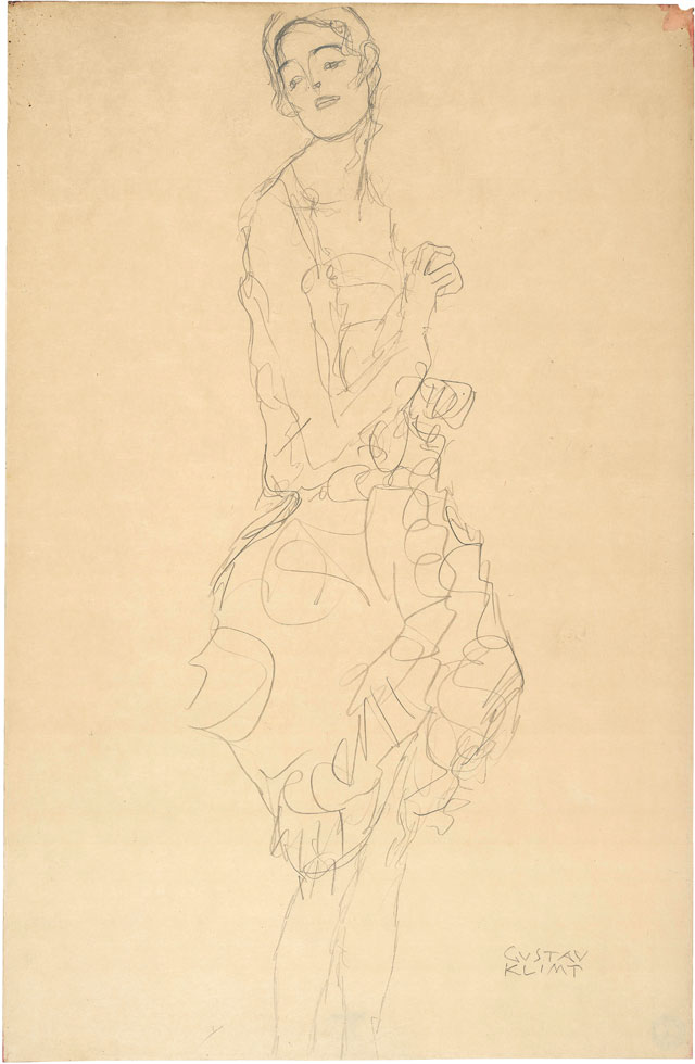 Gustav Klimt. Study for The Dancer (Ria Munk II), 1916-17. Pencil on paper, 49.6 x 32.4 cm. The Albertina Museum, Vienna. Exhibition organised by the Royal Academy of Arts, London and the Albertina Museum, Vienna.
