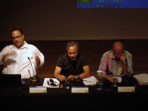 Brazilian curator, Marcello Dantas, Anish Kapoor and the Brazilian art critic Agnaldo Farias, Kapoor's lecture in CCBB, São Paulo, 28 January 2007.