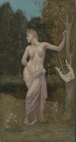 Pierre Puvis de Chavannes. Erato ou Euterpe (Erato or Euterpe), c1889. Oil on canvas, 43.5 x 24.5 cm (17 1/4 x 9 1/2 in). © The Estate of Pierre Puvis de Chavannes. Courtesy Michael Werner Gallery.