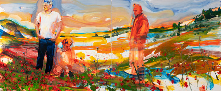 Doron Langberg, Brothers, 2021. Oil on linen, 203.2 x 487.7 cm (80 x 192 in). © Doron Langberg. Courtesy the artist and Victoria Miro.