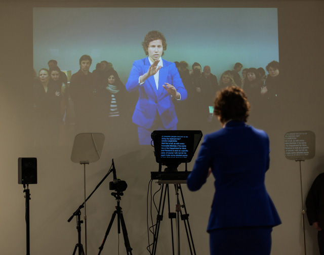 Liz Magic Laser, Stand Behind Me, 2013, performance and two-channel video, 10 min, production still, Lisson Gallery, London. Featuring dancer Ariel Freedman.