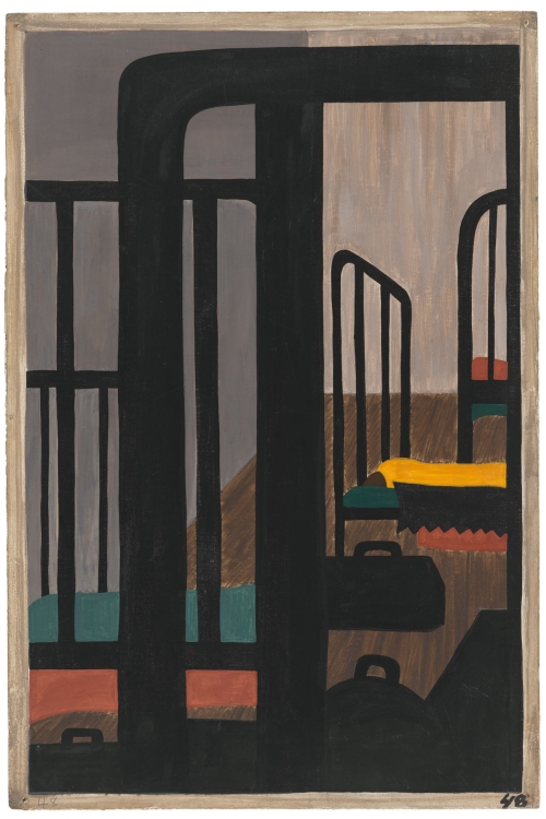 Jacob Lawrence. The Migration Series. 1940-41. Panel 48: Housing for the Negroes was a very difficult problem. Casein tempera on hardboard, 18 x 12 in (45.7 x 30.5 cm). The Museum of Modern Art, New York. Gift of Mrs. David M. Levy. © 2015 The Jacob and Gwendolyn Knight Lawrence Foundation, Seattle / Artists Rights Society (ARS), New York. Digital image © The Museum of Modern Art/Licensed by SCALA / Art Resource, NY