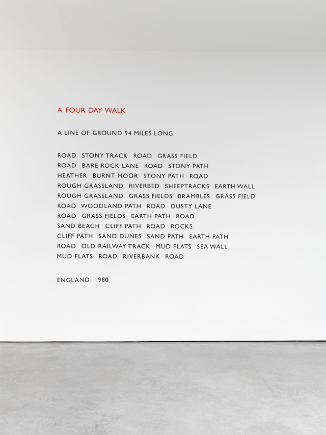 Richard Long. A Four Day Walk, 1980. Vinyl text on wall, in situ dimensions variable.