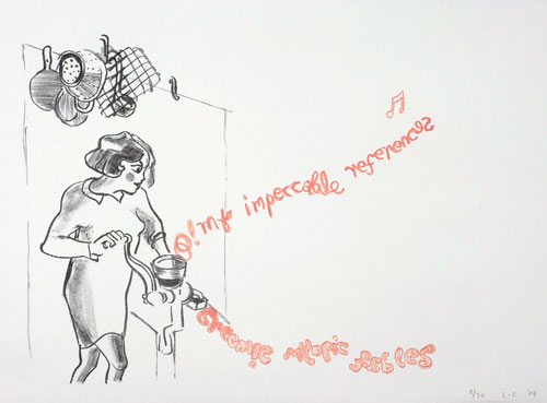 Lucy Stein. <em>O! My Impeccable References</em>, 2009. Lithograph, edition 1/30, 13 x 17.9 inches (33 x 45.5 cm) Courtesy the artist and Gimpel Fils.
