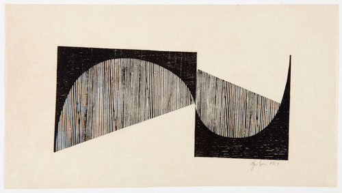 Lygia Pape. Untitled. Tecelar (Weavings), 1958. Woodcut on Japanese paper, 35 x 44.5 cm. Installation view. Museo Nacional Centro de Arte Reina Sofía, 2011. © Projeto Lygia Pape.