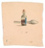 Edvard Munch, Medicine Bottle and Spoon, 1877. Watercolour, 12.2 × 11 cm. Photo: Tone Margrethe Gauden. © Munch Museum.