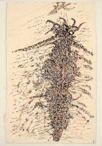 Henri Michaux, Untitled, 1966 (detail). Black and coloured inks, and graphite, on paper, 19.1 x 12.2 cm. Private collection. © ADAGP, Paris and DACS, London 2025.