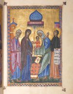 An illustration of the Presentation in the Temple, from the Melisende Psalter. Psalter (The Melisende Psalter) © British Library Board.