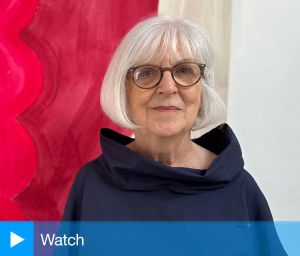 Mali Morris talking to Studio International at APT Studios, London, before the opening of her exhibition Returning at Hatton Gallery, Newcastle upon Tyne. Photo: Martin Kennedy.