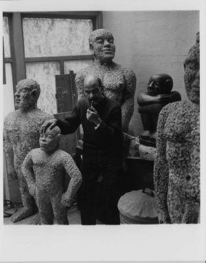 Ronald Moody with Concrete
Family, 1963. © Val Wilmer. Photo:
Val Wilmer.