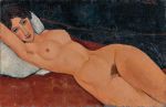 Amedeo Modigliani, Reclining Nude on a White Cushion, 1917. Oil on canvas, 60 x 92 cm. Staatsgalerie Stuttgart.