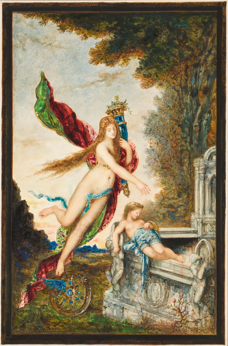 Gustave Moreau, Fortune and the Child 1883. Watercolour, gouache, graphite and red chalk. © Private Rothschild Collection / Jean-Yves Lacôte.