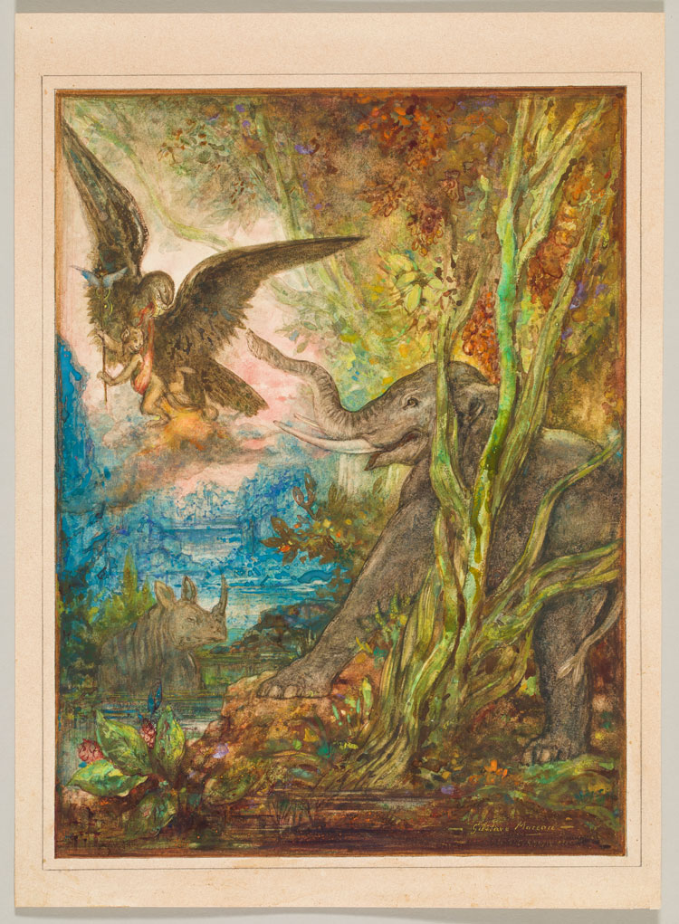 Gustave Moreau, The Elephant and the Monkey of Jupiter, 1882. Watercolour, gouache, graphite, pen and ink and red chalk. © Private Rothschild Collection / Jean-Yves Lacôte.