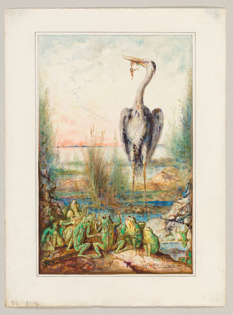 Gustave Moreau, The Frogs who Ask for a King, 1884. Watercolour, gouache, graphite and red chalk. © Private Rothschild Collection / Jean-Yves Lacôte.