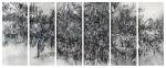 Julie Mehretu, Epigraph, Damascus, 2016. Photogravure, sugar lift aquatint, spit bite aquatint, and open bite on six panels, 97 ½ × 226 in (247.65 × 574.04 cm). Edition 13 of 16 + 2 AP. Los Angeles County Museum of Art, gift of Kelvin and Hana Davis through the 2018 Collectors Committee M.2018.188a–f. Printed by BORCH Editions, Copenhagen. © Julie Mehretu.
