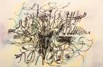 Julie Mehretu, Mind-Wind Field Drawings (quarantine studio, d.h.) #1, 2019-2020. Ink and acrylic on paper, 26 x 40 in (66 x 101.6 cm). Private collection, courtesy Marian Goodman Gallery New York/Paris. © Julie Mehretu.