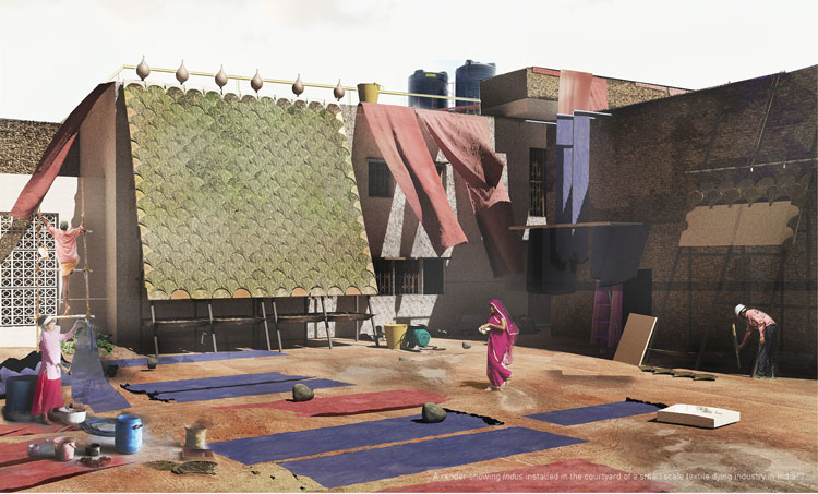 Shneel Malik. Render of Indus installed in the courtyard of a small-scale dying industry in India. Photo courtesy Shneel Malik.