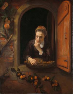 Nicolaes Maes, Girl at a Window, 1653–5. Oil on canvas, 123 × 96 cm. Loan from the Rijksmuseum. © Rijksmuseum Amsterdam.