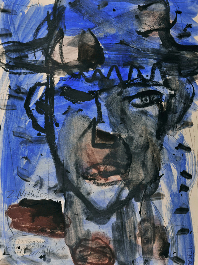 Zdzisław Nitka, Mężczyzna w kapeluszu. Otto Mueller (man with hat Otto Mueller), 2003. Chalk and tempera on paper, 43 x 33 cm. Private collection.