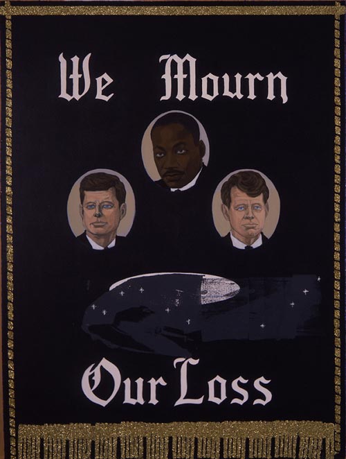 Kerry James Marshall. <em>We Mourn Our Loss 1</em>, 1997. Acrylic and glitter on MDF panel. Courtesy John and Sharon Hoffman.