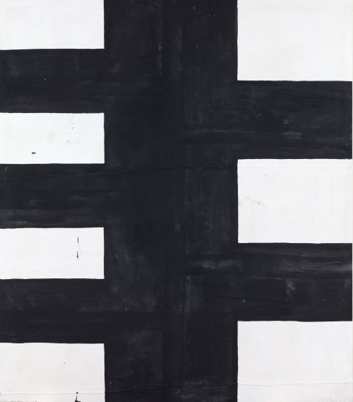 Chris Martin. Seven (Black and White), 2014. Acrylic on canvas, 88 x 77 in (223.5 x 195.6 cm). Courtesy of Anton Kern Gallery, New York.