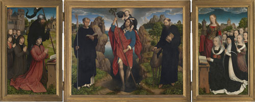 Hans Memling. Triptych of the Moreel Family, 1484. Altarpiece for the altar of Saints Maurus and Giles in the Church of Saint James in Bruges. Oil on board, Bruges, Stedelijke Musea, Groeningemuseum.