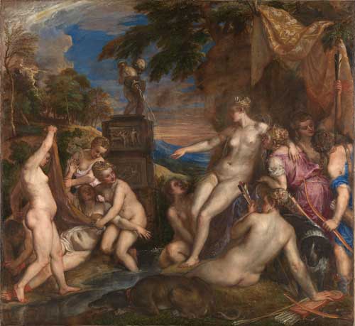 Titian. Diana and Callisto, 1556-59. Oil on canvas. Bought jointly by the National Gallery and National Galleries of Scotland with contributions from the National Lottery through the Heritage Lottery Fund, the Art Fund, The Monument Trust and through private appeal and bequests, 2012. Photograph © The National Gallery, London/The National Galleries of Scotland.