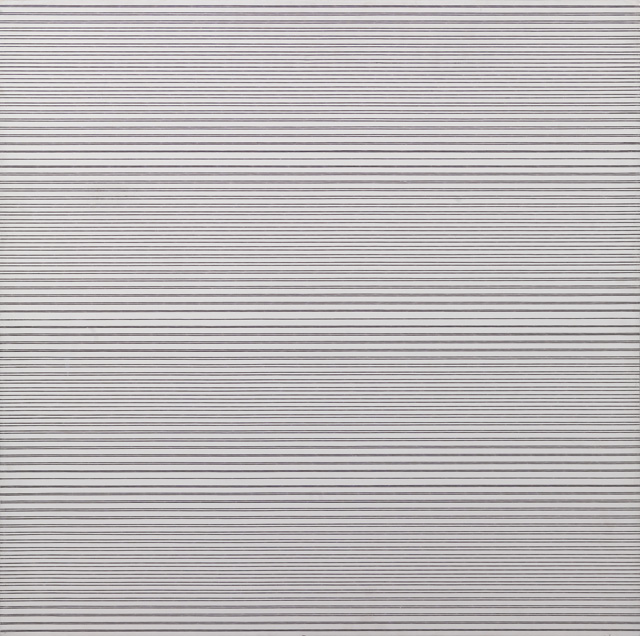 François Morellet. 2 trames inégales avec 5 interférences, 1974. Acrylic on wooden panel, 80 x 80 cm. Courtesy The Mayor Gallery, London