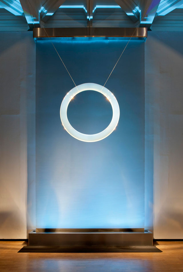 Mariko Mori. Ring, 2012. Lucite, stainless steel cables. 49.5 (diameter) x 3 in.