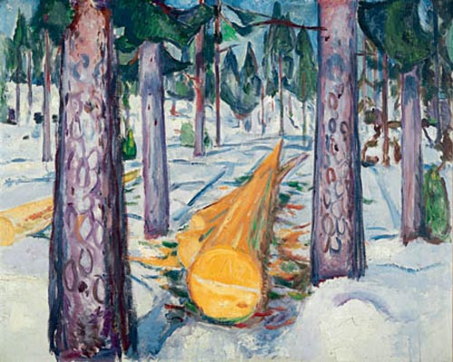 Edvard Munch. <em>The Yellow Log</em>, 1911-12. Oil on canvas 50 13/16 x 63 3/16 in (129 x 160.5 cm). Munch Museum, Oslo (c) 2006 The Munch Museum/The Munch-Ellingsen Group/Artists Rights Society (ARS), New York.