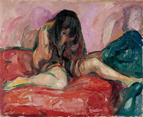 Edvard Munch. <em>Weeping Nude</em>, 1913. Oil on canvas 43 1/2 x 53 1/8 in (110.5 x 135 cm). Munch Museum, Oslo (c) 2006 The Munch Museum/The Munch-Ellingsen Group/Artists Rights Society (ARS), New York.