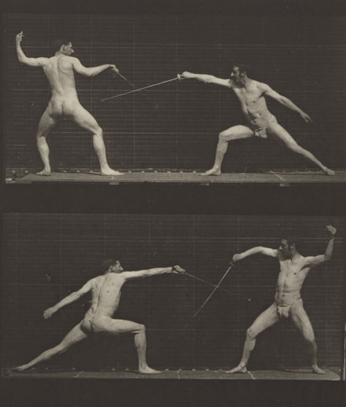 Eadweard Muybridge. <em>Fencing. (Movements. Male). Plate 349, </em>(detail) 1887. Corcoran Gallery of Art, Washington, D.C., Museum Purchase, 87.7.334.