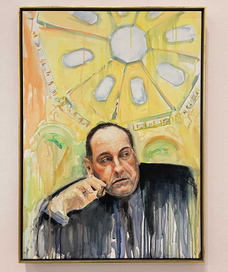 Tony Soprano at the Kunsthistorisches Museum, 2017. Water-based oil paint on canvas, installation view, Southwark Park Galleries. Photo: Veronica Simpson.