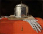 William Nicholson, Silver Casket with Red Leather Basket, 1920. Oil on panel, 33 x 40.5 cm. Private Collection.