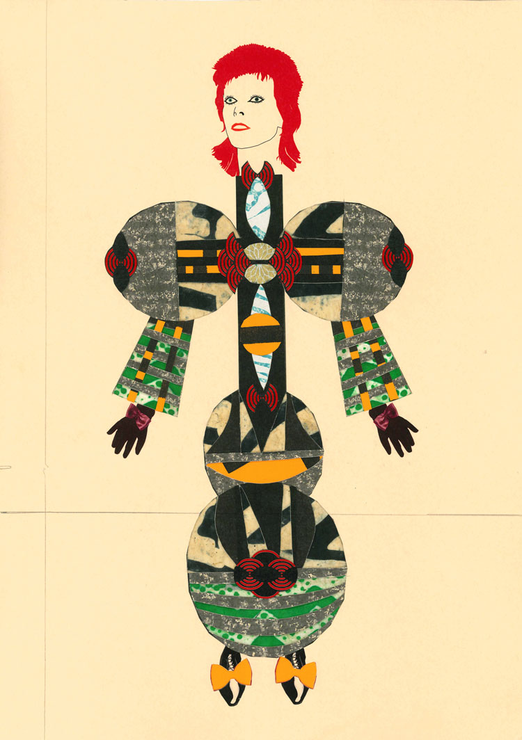 Hormazd Narielwalla. Diamond Dolls no. 21, 2021. Mixed media on vintage bespoke tailoring pattern, paper size 42 x 29.7 cm. Copyright Hormazd Narielwalla. Image courtesy Eagle Gallery / EMH Arts, London.