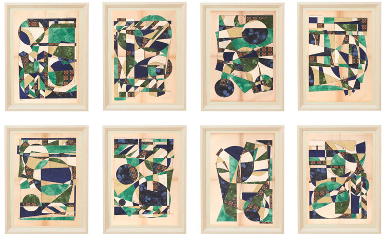 Hormazd Narielwalla. Heavenly Bodies, 2020. Paper collage on sewing pattern, 65 x 47.5 cm (each panel framed). Copyright Hormazd Narielwalla. Image courtesy Eagle Gallery / EMH Arts, London.