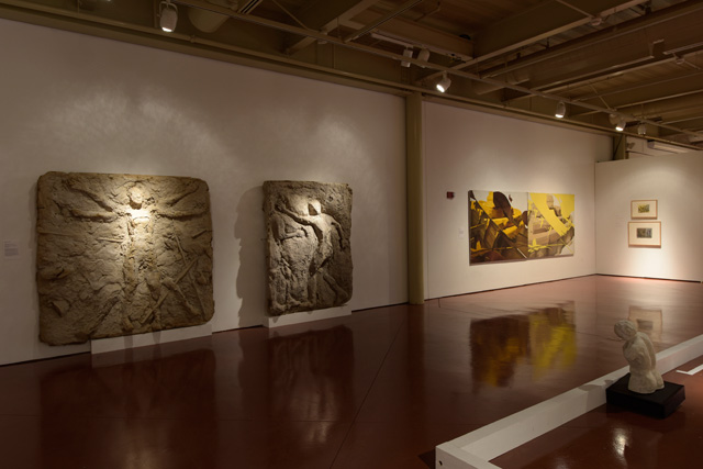 Installation view with two panels from Momentum Mortis original installation at Phyllis Kind Gallery, 1990, and a painting Double Vision, 1988. Photo: Peter Jacobs © 2019 Irina Nakhova.