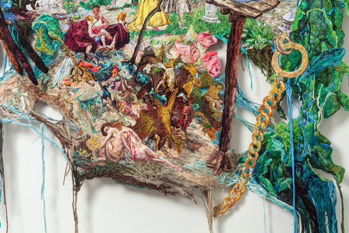Sophia Narrett. Stars Align, 2014-15 (detail 2). Embroidery thread and fabric, 33 x 48 in.