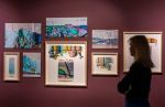 Installation view, Chris Ofili: The Caged Bird's Song, Dovecot Studios, Edinburgh, 2024 featuring The Caged Bird's Song tapestry triptych by Chris Ofili, 2014–2017. © The artist. Courtesy the artist and Victoria Miro, The Clothworkers' Company and Dovecot Tapestry Studio, Edinburgh. Photo: Phil Wilkinson.