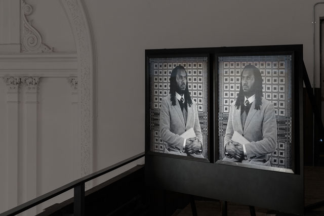 Rashid Johnson. Self Portrait as The Professor of
Astronomy, Miscegenation, and Critical Theory at 'The New Negro Escapist Social and Athletic Club' Center for Graduate Studies, 2009. Diptych, Lambda prints. Photograph: Tim Bowditch.