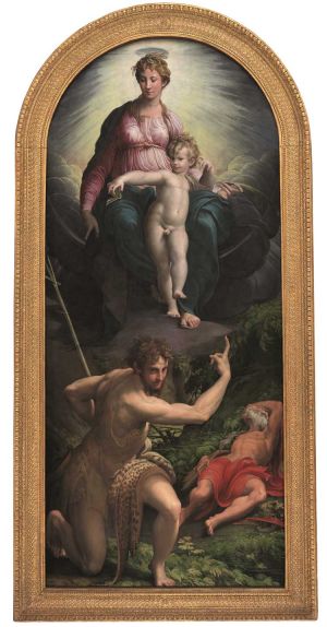 Parmigianino. The Madonna and Child with Saints John the Baptist and Jerome, 1526-7. Oil on poplar, 342.9 × 148.6 cm. © The National Gallery, London. Presented by the Directors of the British Institution, 1826.