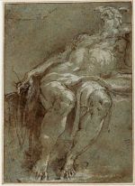 Parmigianino. Study for Saint Jerome, about 1526-7. Pen and brown ink and wash with white heightening on light blue paper, 17.3 x 12.4 cm. Stephen Kohl Art Foundation. © Photo courtesy of the owner.