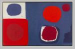 Patrick Heron, Red Discs in Dusky Blue: September 1962, 1962. Oil on canvas, 30 x 48 in (76.2 x 121.9 cm). Courtesy Hazlitt Holland-Hibbert, London, copyright © the artist.