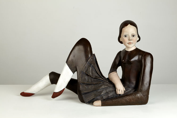 Cathie Pilkington. Reclining Doll, 2013. Oil paint on patinated bronze, h43 x w77 x d40 cm. Photo: Graham Chalifour.