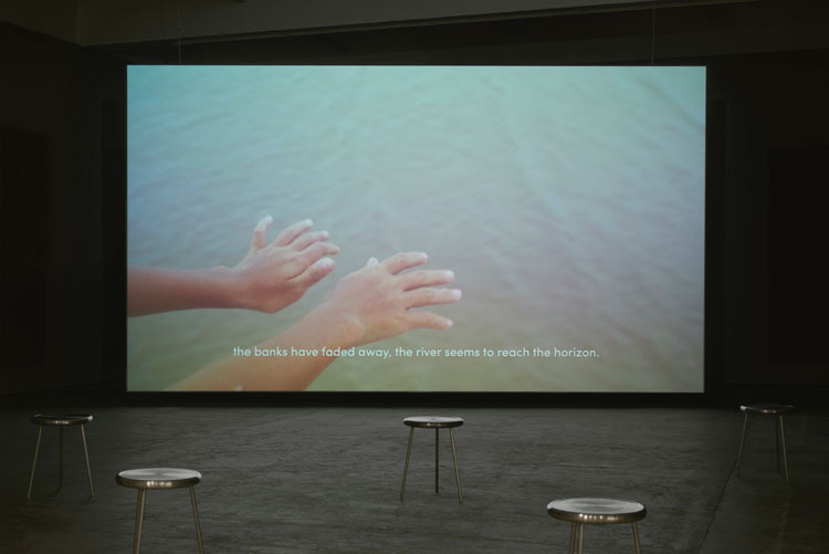 Thao Nguyen Phan, Becoming Alluvium, 2019. Single channel video installation, 16:40 mins, loop, colour. Produced and commissioned by Han Nefkens Foundation in collaboration with: Joan Miró Foundation, Barcelona; WIELS Contemporary Art Centre, Brussels; and Chisenhale Gallery. Courtesy of the artist. Photo: Andy Keate.
