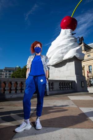 Heather Phillipson with THE END, Fourth Plinth, Trafalgar Square, London, 2020. Photo: David Parry PA.
