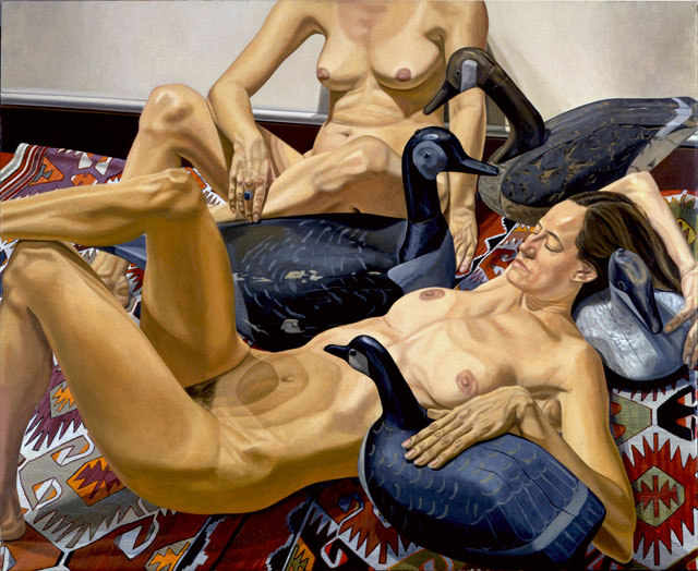 Philip Pearlstein. Two Nudes with Four Goose Decoys, 1994. Oil on canvas, 60 x 72 in (152.4 x 182.88 cm). © the artist.