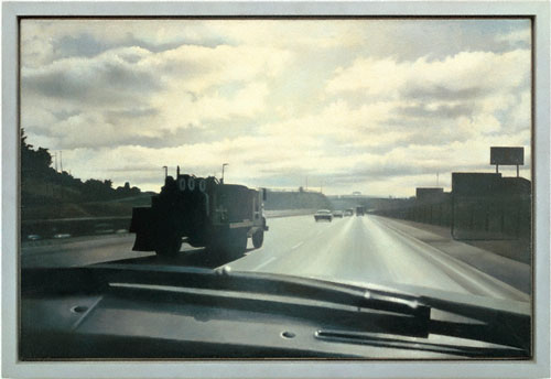 Vija Celmins. <em>Freeway</em>, 1966. Oil on canva,. 17½ x 26⅜ in. Collection of Harold Cook, Ph.D.