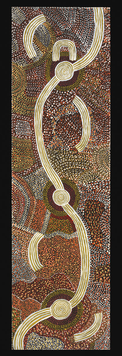 David Corby Tjapaltjarri. <em>Dreaming of Matjadji (Matjatji),</em> 1975. Synthetic polymer paint on canvas, 1,652 x 478 mm. All works © the artists or their estates and licensed by Aboriginal Artists Agency, 2007